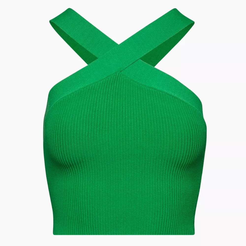 Aritzia Babaton Sculpt Knit Criss Cross Cropped Tank in Gloss Green